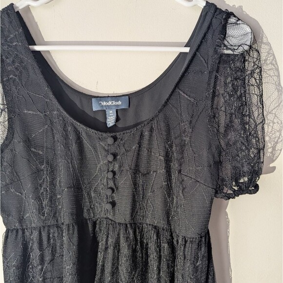 Modcloth Crawling With Cuteness Babydoll Black Dress Lace LBD Size Medium - Picture 5 of 10